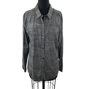 FREE PEOPLE Gray Cotton Long Sleeve Button Down Laser Cut Back Blouse Size L